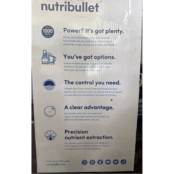 New NutriBullet 1200 Watt Blender Combo with Single Serve Cups NBF50500 Gray - Picture 13 of 16